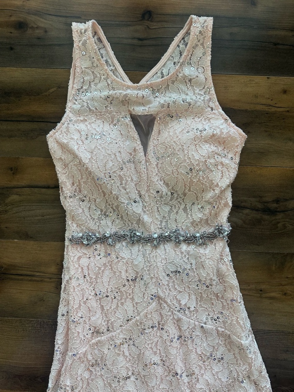 My Michelle Blush Lace Maxi Dress Sequin Bridal Wedding Guest XS S 5 - Picture 2 of 9